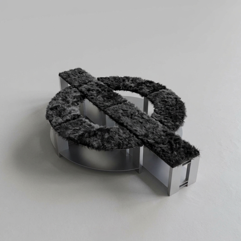 Curved fur-covered bench